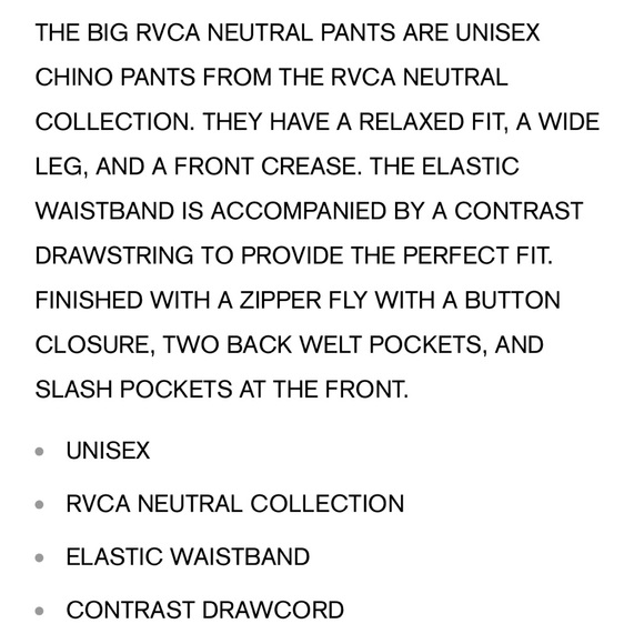 Bundle of NWT 2 pairs of RVCA gender neutral pants - Picture 2 of 8